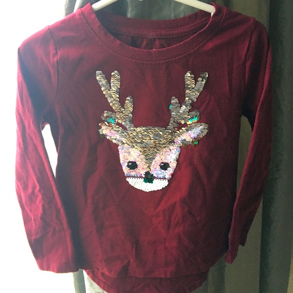 Cat & Jack Other - Cat & Jack girls XS 4T Reindeer Sequins top in Cranberry
